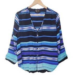 Yumi Kim Size XS Pleated Front 100% Silk Lizzie Button Front Blouse Striped